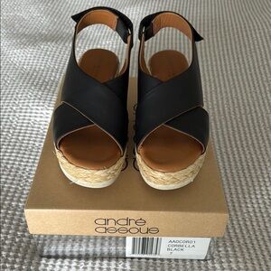 Andre Assous Corbella Black Espadrille Sandals with Cross Straps Size 7